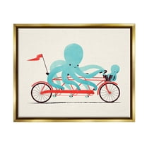 Stupell Industries Octopus Tandem Bicycle Animals & Insects Painting Gold Floater Framed Canvas Art Print Wall Art, 21 x 17