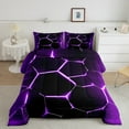 thumbnail image 2 of Manfei Geometrical Geometric Bedding Sets Full with Comforter,Neon Geometric Duvet Insert,Black Purple Honeycomb Comforter Sets Full Size,Uper Cozy Room Decorative Reversible,3pcs, 2 of 8