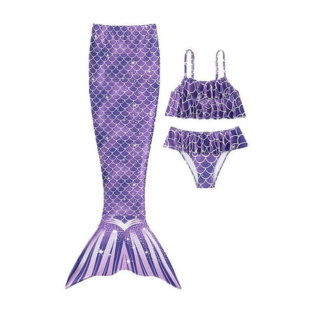 Toimothcn Girl s Swimsuit Sleeveless Casual Fish Scale Printed 3 Piece Tail Bikini Set Quickly Dry Cover Up Swimwear 11-12 Years