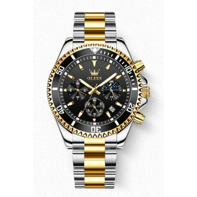 OLEVS Montre à Quartz pour Homme à Trois Yeux, Étanche, Multifonction, avec Bracelet en Acier Inoxydable