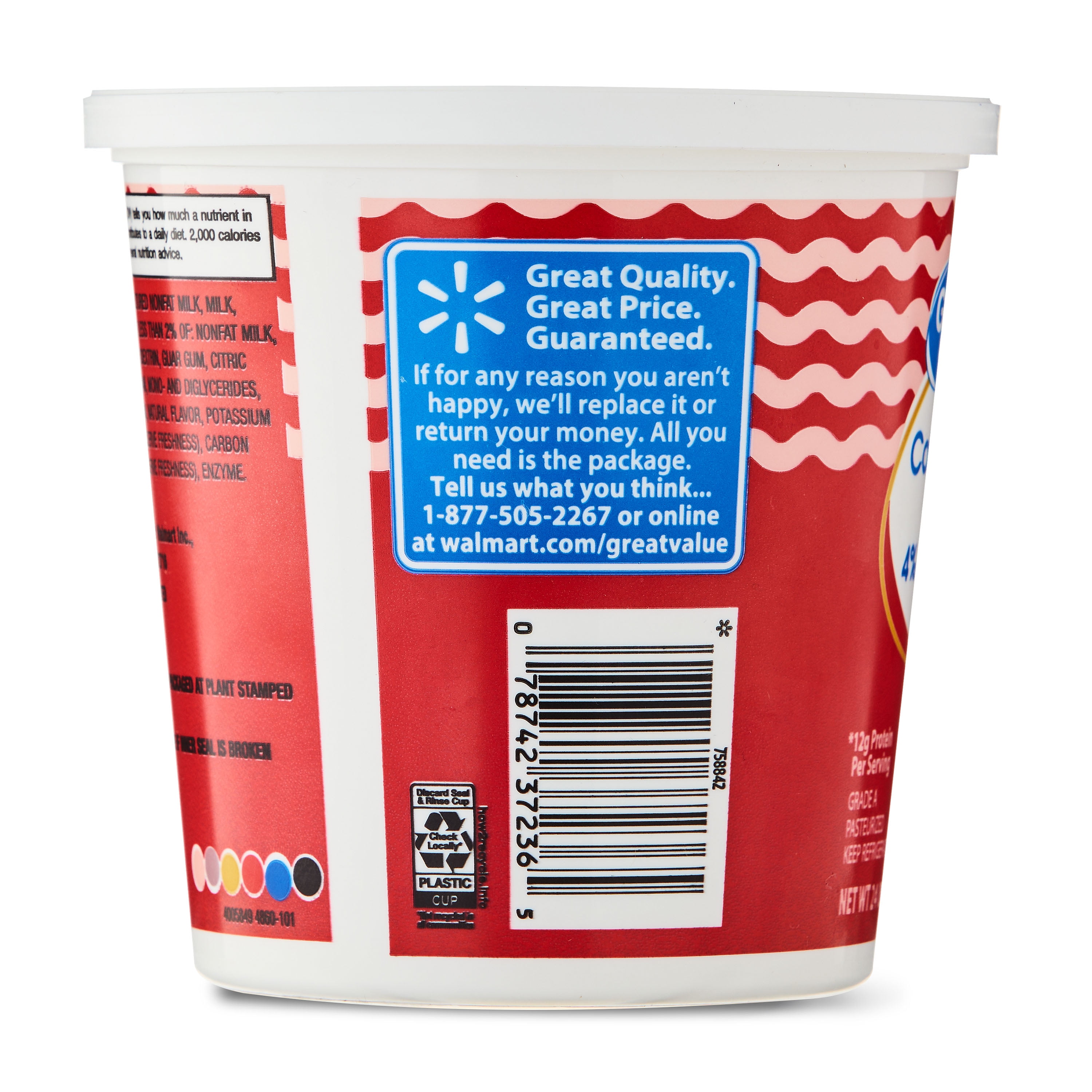 Great Value 4% Milkfat Minimum Small Curd Cottage Cheese, 24 oz