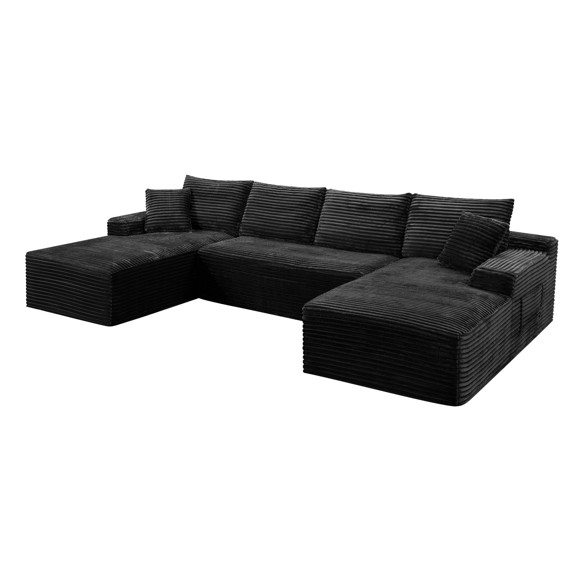 Compressed Boneless Sofa Set with Chaise Lounge, Upholstered Corduroy Couch for 5-6, U-Shaped Modular Sectional Sofa
