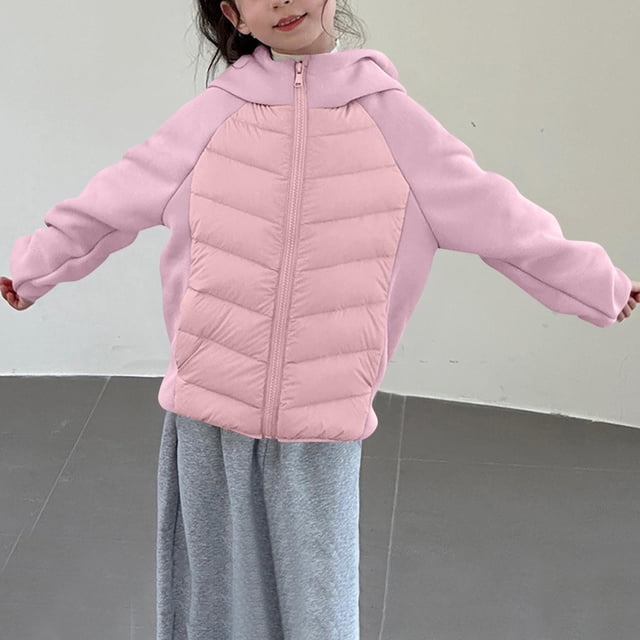 Chaquetas y abrigos casuales con capucha de manga larga Chaqueta de invierno para niños Chaqueta con capucha ligera con empalme Chaqueta de plumón Top corto para niños de tamaño mediano Tops de poliés