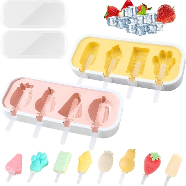 Silicone Ice Tray Mold Set with 10 Sticks for Making Oval Ice Cream Bars