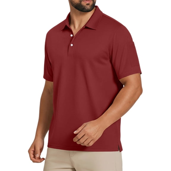 GrmtClth Men's Quick Dry Polo Shirt Short Sleeve Lightweight Breathable Performance Outdoor Golf Sport Active Tops Deep Red XL