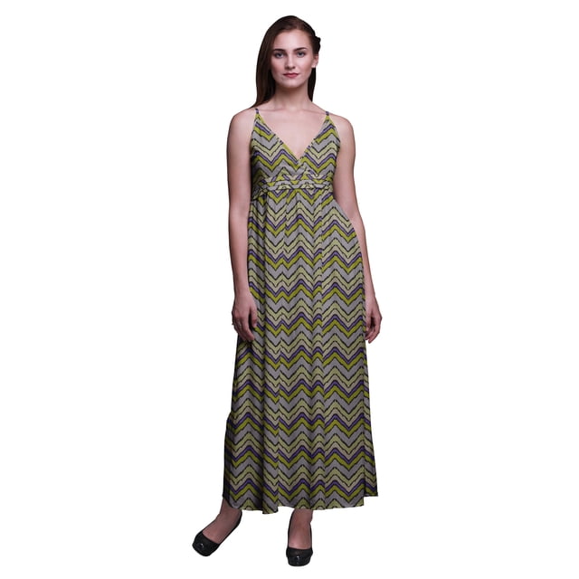 Bimba Robe Longue Maxi à Bretelles Spaghetti Ajustables Imprimée Ikat pour l'Été et la Plage - Petit
