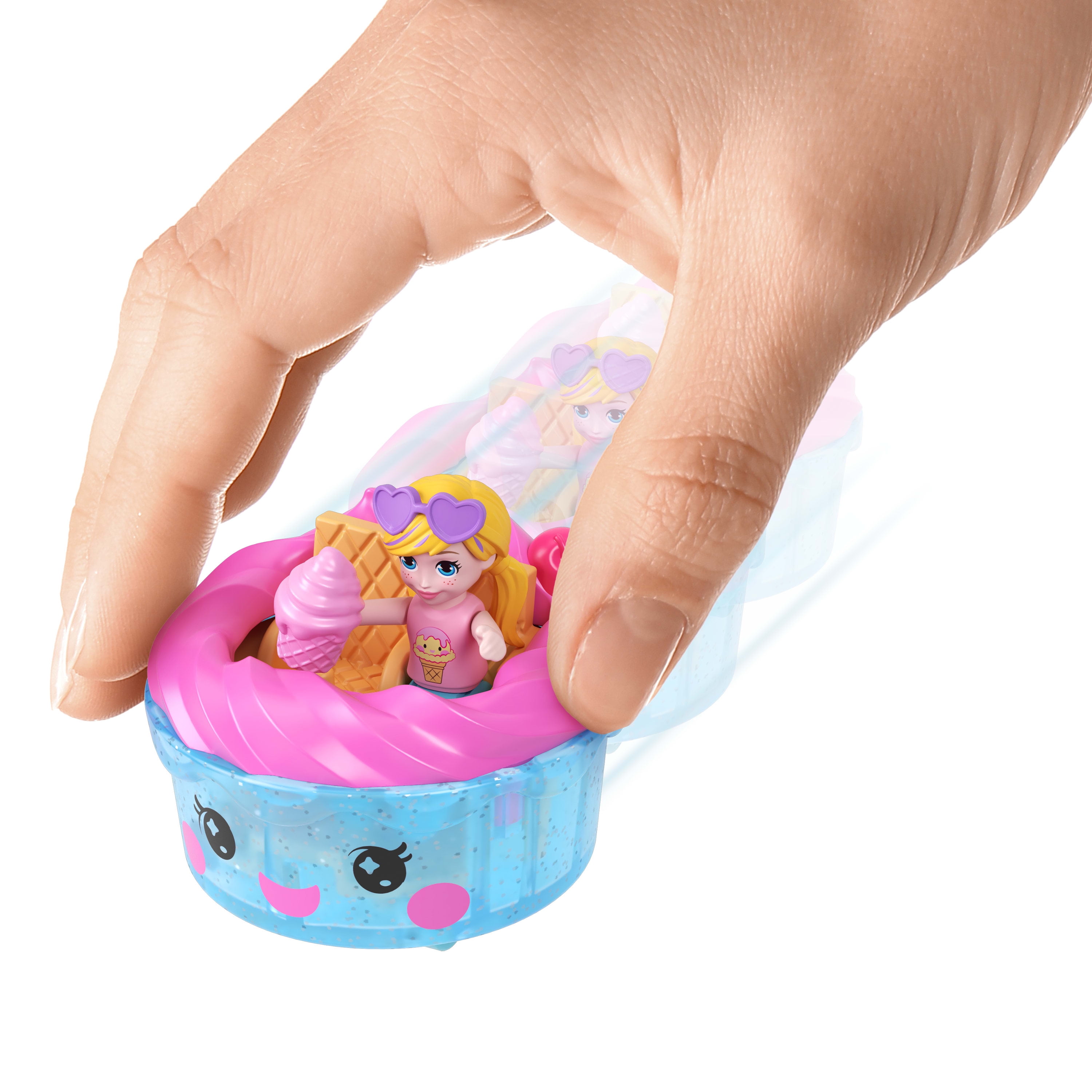 Polly Pocket Tiny Take Out Reveal Assortment, Micro Dolls & Compacts with Toy Cars, Food Theme Vehicle Collection, Ages 4Y+