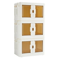 edx Stackable Storage Bins with Lids and Wheels, 25.2 Gal/100QT, 3 Pack, Collapsible Plastic Closet Organizer, Folding Storage Box with Doors