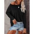 thumbnail image 2 of Blusa con cuello redondo Poliéster Manga larga Color puro Mujer Top holgado con bolsillo, 2 of 5