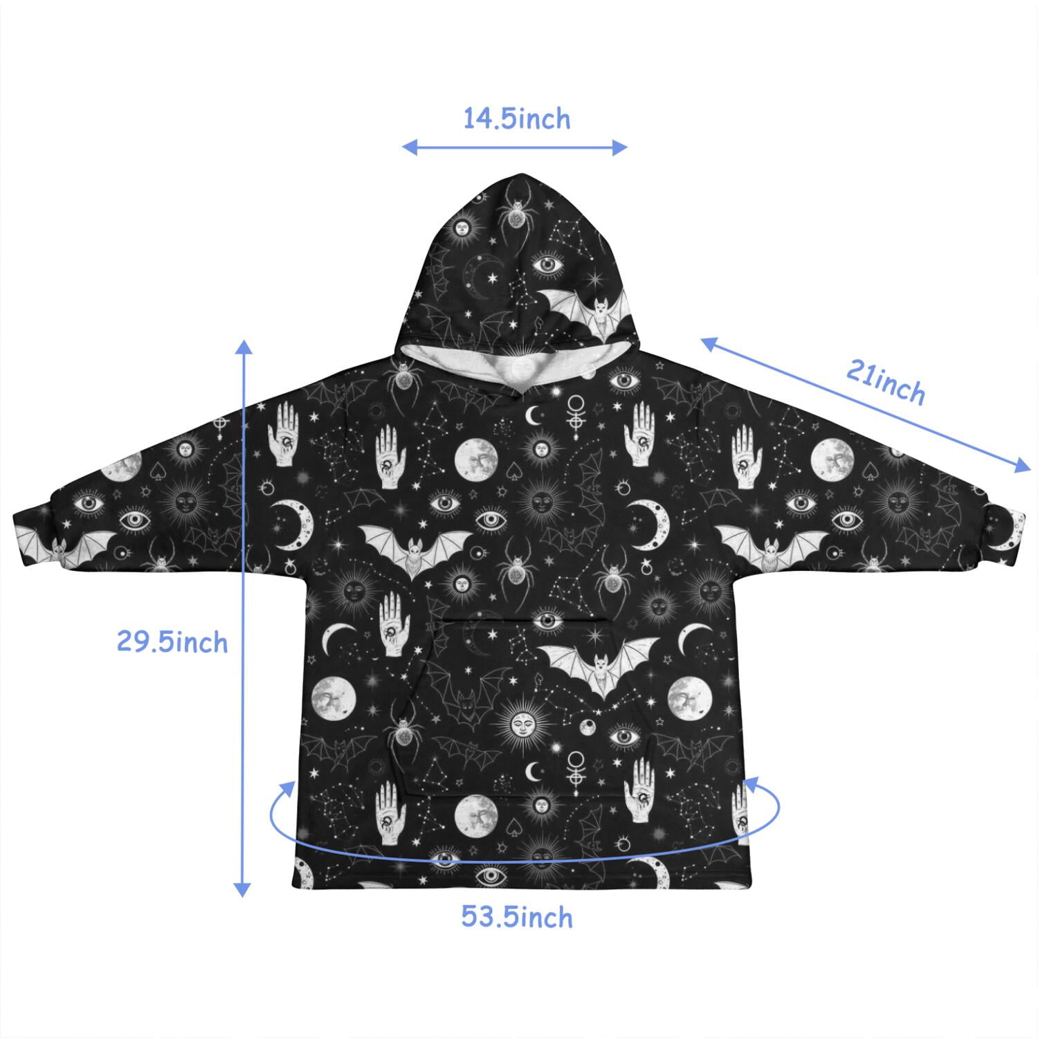 Black White Gothic Hand Bat Eye Pattern Blanket Hoodies for Kids 6-13YR Oversize Wearable Blanket Hoodies for Boys Girls Teens