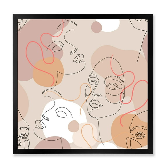 Designart 'Abstract Woman Portraits With One Line ' Modern Framed Art Print