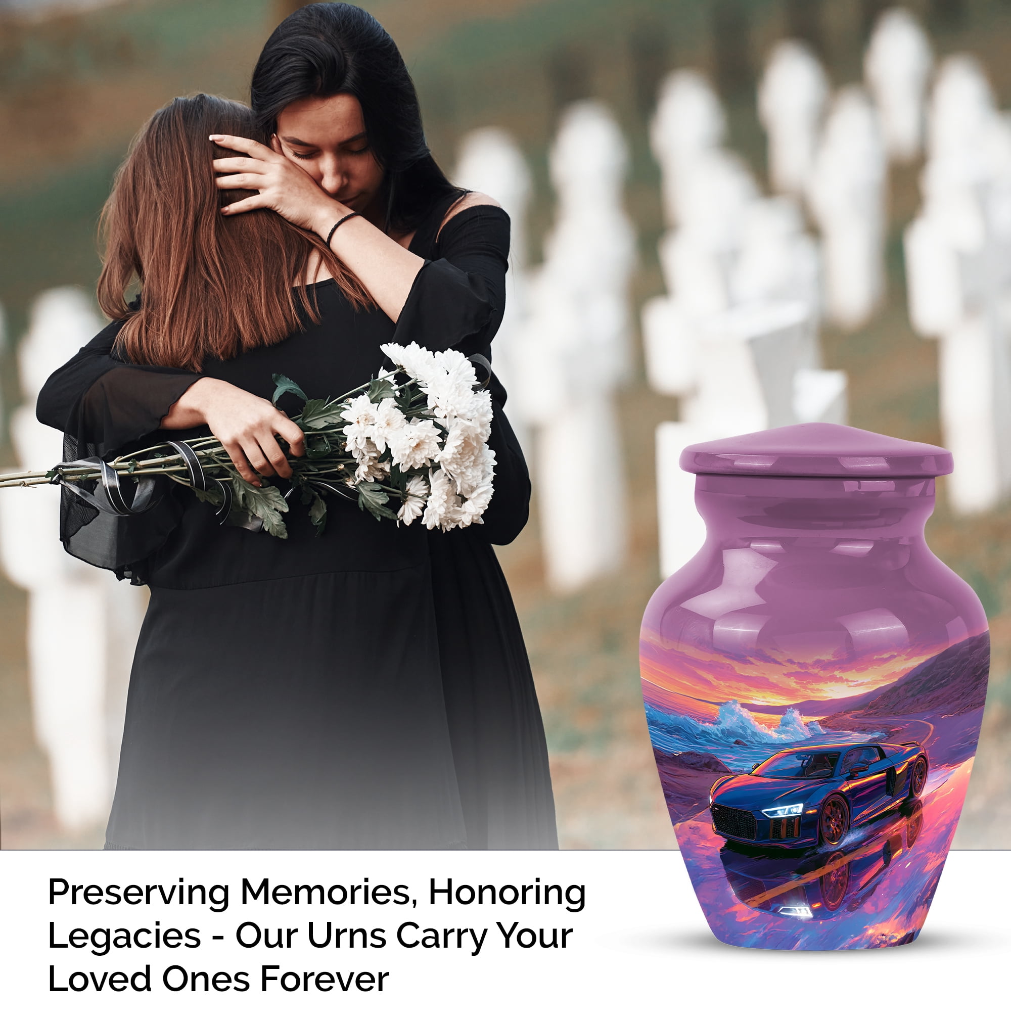 Supercar Tribute Keepsake Urns Set Of 4, Mini Urns For Ashes Adult Male, Small Cremation Urn For Human Ashes, Sports Car Coastal Sunset Memorial Urn,(Size, 3 Inch, 4 Pcs)