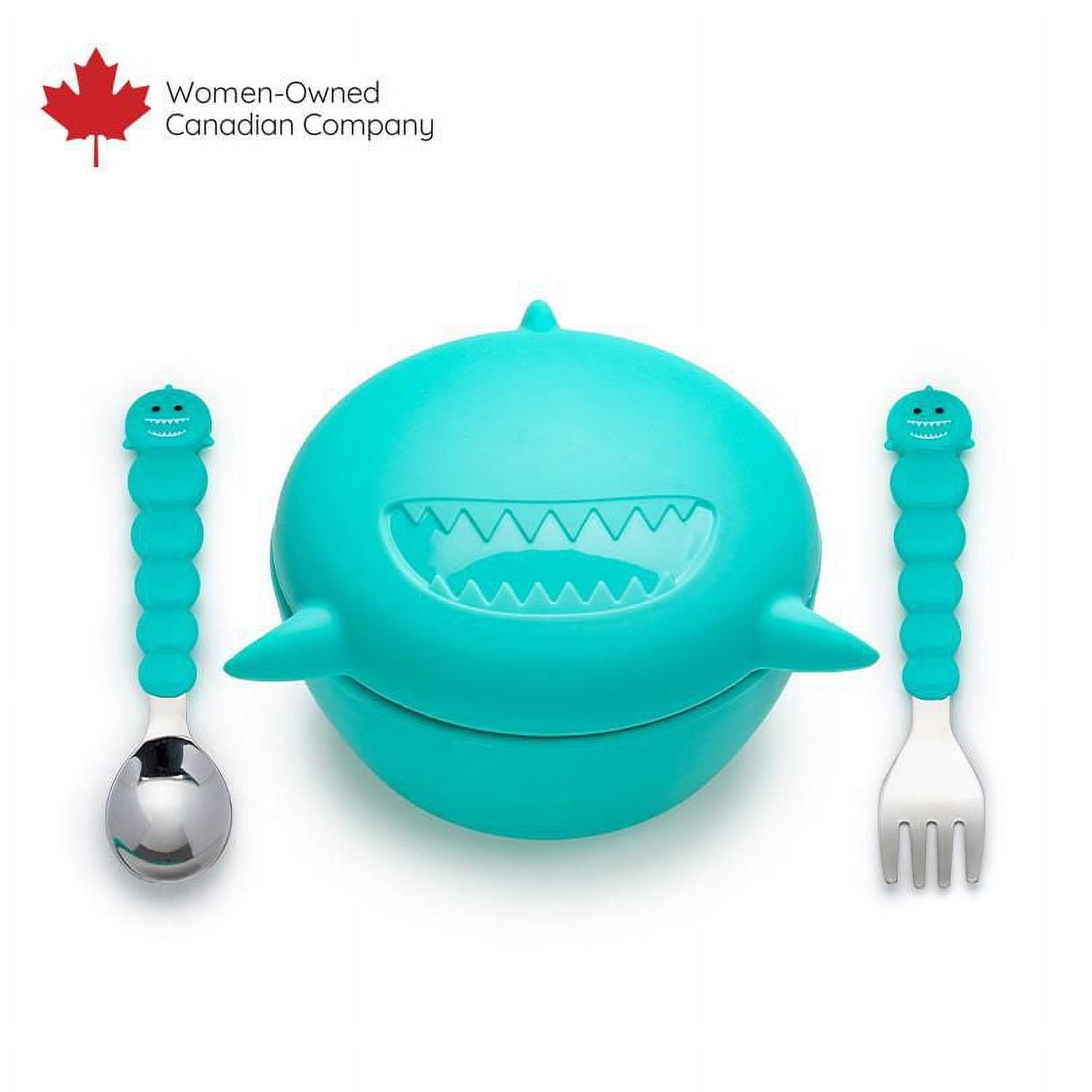 Melii Silicone Animal Bowl with Lid and Utensils - Blue Shark