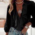 thumbnail image 2 of LEAVINGSUO Blouses for Women Clearance Women Casual Solid Long Sleeve Ruffle V-Neck Shirt Blouse Tops, 2 of 6