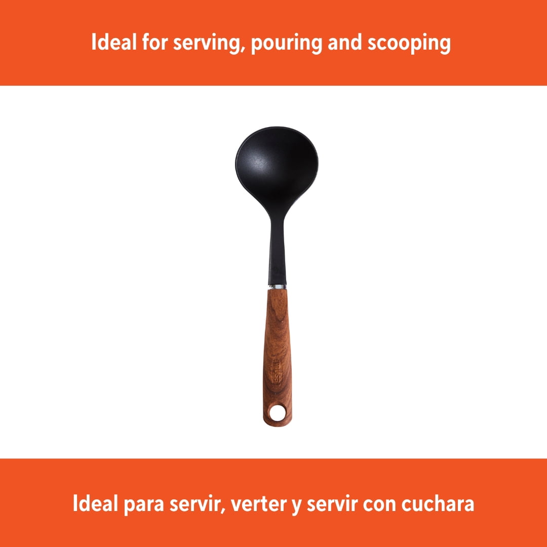 (2 pack) IMUSA Nylon Black Cooking Ladle with Woodlook Handle
