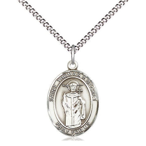 Extel Medium Oval Pewter St. Thomas A Becket Pendant with 18" chain, Made in USA
