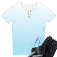 thumbnail image 5 of XPMWRP Women's V Neck Snap Button Shirts Short Sleeve Striped Print Tunic Tops Lightweight Loose Casual Summer Blouses Light Blue XXL, 5 of 6