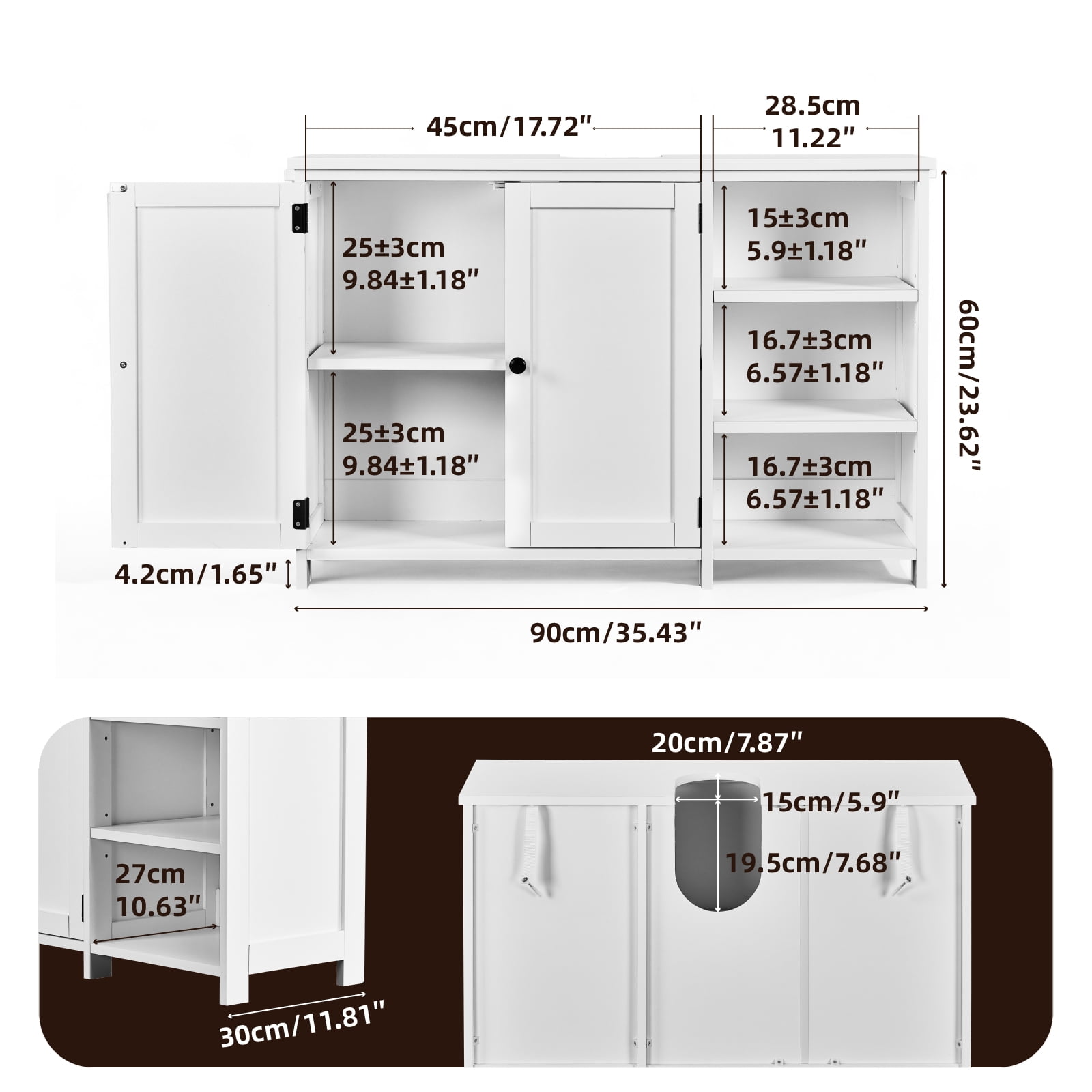 Ktaxon Bathroom Vanity Under Sink Pedestal with Two Doors and Three Adjustable - height Shelves, White