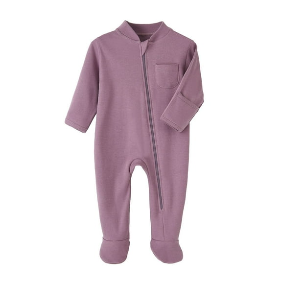 LIIPEE Girls Boys Onesie Solid Color Long Sleeve Round Neck Zip Up Jumpsuit Toddler Sweet Birthday One-Pieces,Purple,9-12 Months