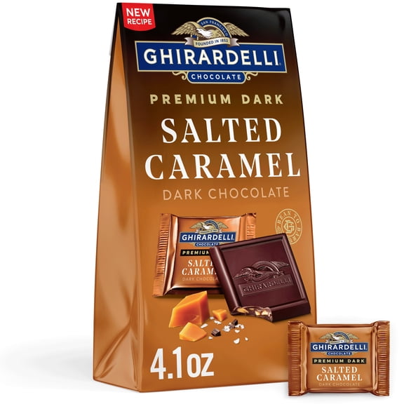 GHIRARDELLI PREMIUM DARK Salted Caramel Dark Chocolate SQUARES, 4.1 oz Bag