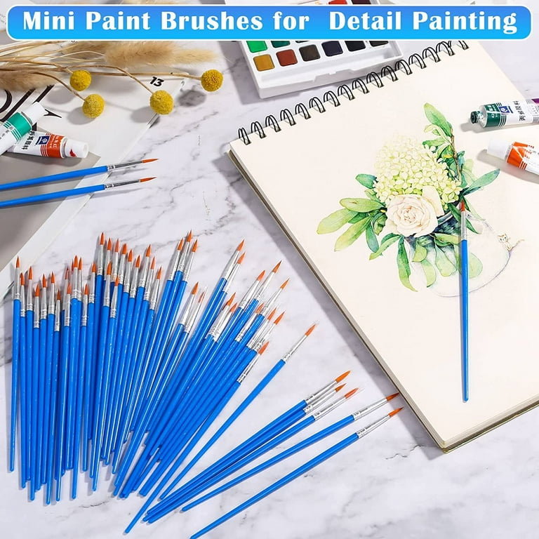 50pcs Round Paint Brushes Bulk, Small Paint Brushes Classroom Brushes Set for Kids Model Canvas Painting Face Acrylic Watercolor Oil and Crafts