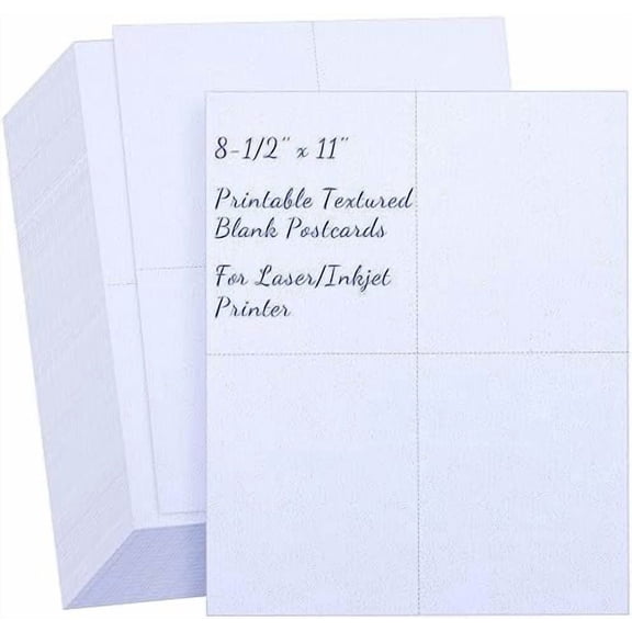 400 Pcs 8-1/2 x 11 Laser/Inkjet Printer Postcards 4 Per Page, Textured Blank Printable Business Cards White Mini Note Index Perforated Card Stock Double Sided Printing Matte Paper$$Office