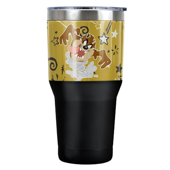 Looney Tunes Taz Star Pattern Stainless Steel Tumbler 30 oz Coffee Travel Cup, Vacuum Insulated & Double Wall with Leakproof Sliding Lid