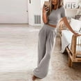 thumbnail image 2 of REORIAFEE Lounge Sets for Women Summer 2 Piece Outfits Sets Workout Set Women's Summer Short Sleeve Crewneck Tops Long Pants Comfortable Homewear Two Piece Set Gray L, 2 of 5