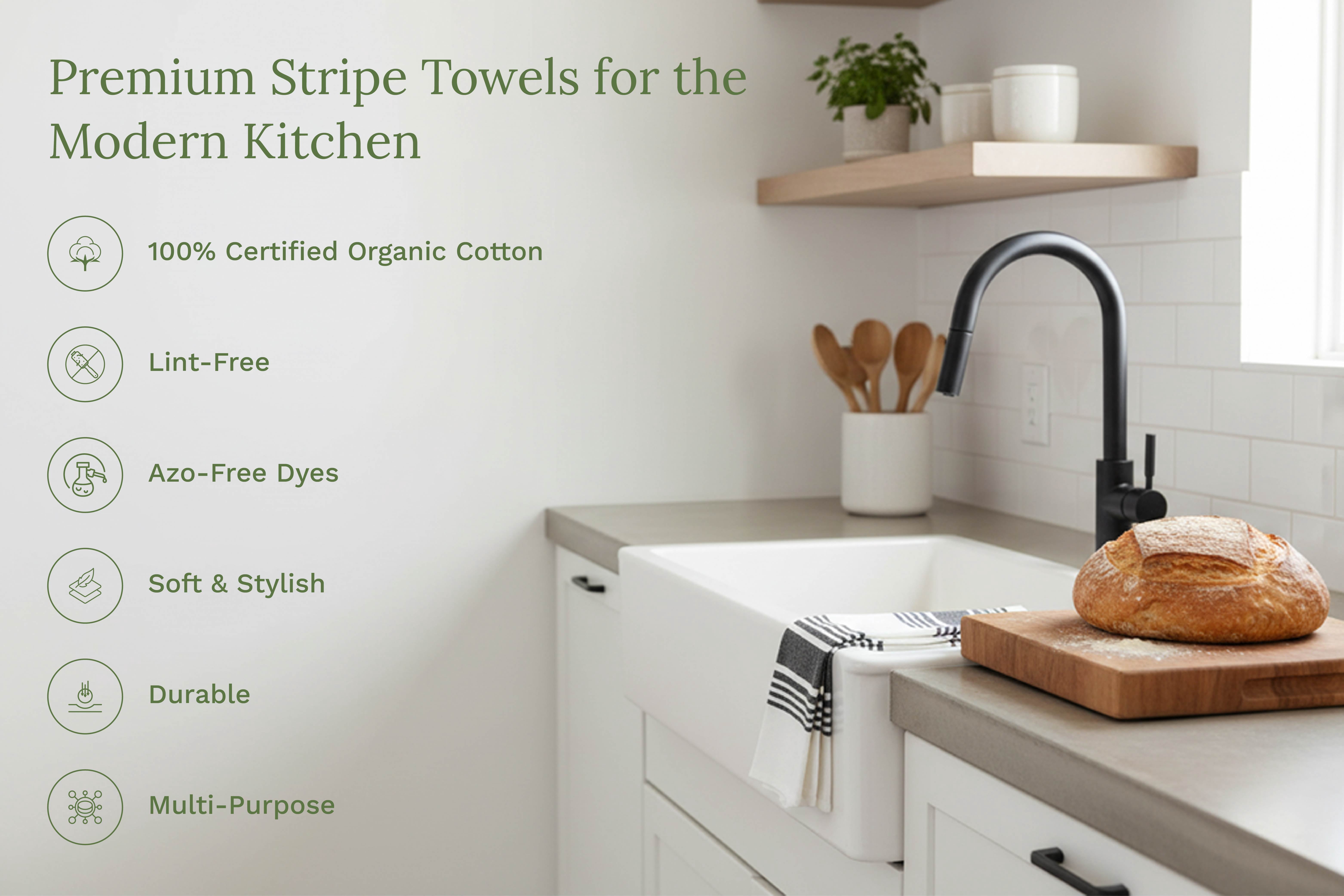 Striped Cotton Dish Towels, Absorbent, Washable, 30x20" (Black, Pack of 6)