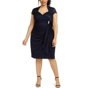 Betsy & Adam Women's Plus Sequin Lace Sheath Dress Blue Size 22W