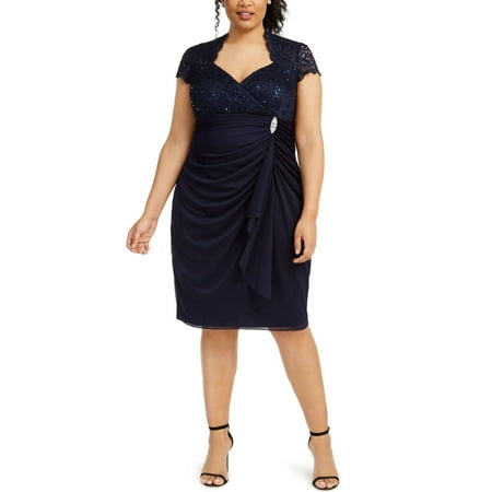 Betsy & Adam Women's Plus Sequin Lace Sheath Dress Blue Size 22W