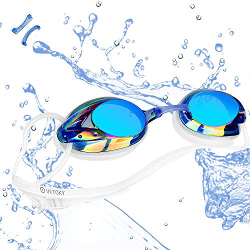 vetoky Swim Goggles Anti Fog Swimming Goggles UV Protection Mirrored & Clear No Leaking Triathlon Equipment for Adult and Children 2 Pack 
