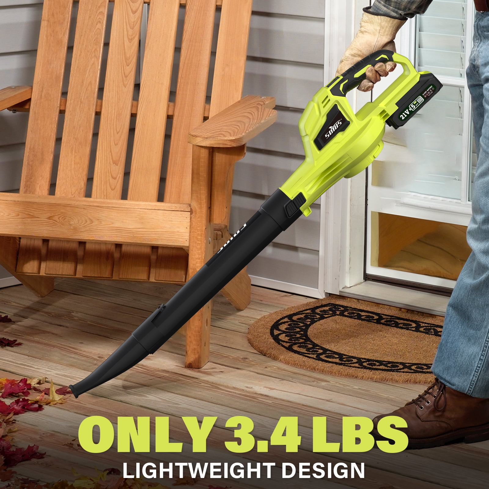 SOYUS Snow Blower, 21V Leaf Blower Cordless with 2x2.0Ah Battery and Charger, 150 MPH Electric Leaf Blower with Two-Speed Mode, Blowers for Lawn Care, Debris Dust Cleaning(Green)