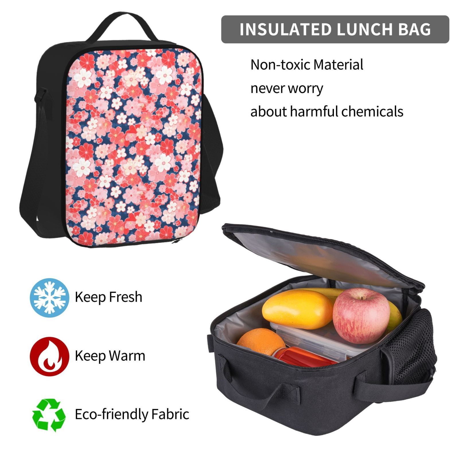Naloa Japanese Cherry Blossoms Print Large Capacity Backpack Lunch Bag Pencil Case Combination 3 Piece Set for Student