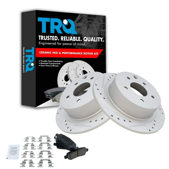 TRQ Rear Performance Brake Pad & Rotor Kit Brake Pads Brake Rotors Set Ceramic Premium G-Coated Fits Select 2002-2022 Nissan Altima 2011-2017 Juke 2004-2018 Maxima 2013-2019 Sentra