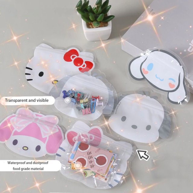 Hello Kittys Sanrios Anime Kawaii Cartoon Kuromi Cinnamoroll My Melody bolsa de almacenamiento, embalaje portátil, bolsa Ziplock ordenada, 10 & 20 piezas