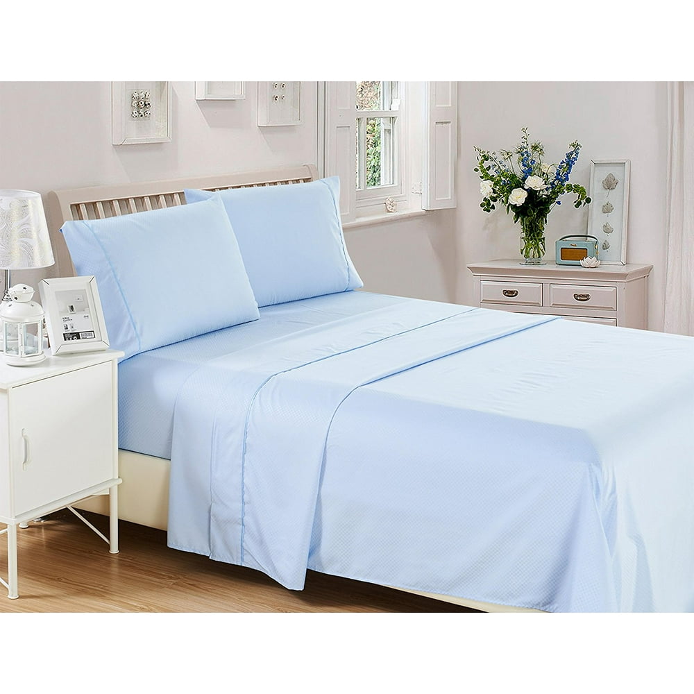 Checkered Bed Sheet Set(Queen,Blue) Deep Pocket 1800 Series Microfiber