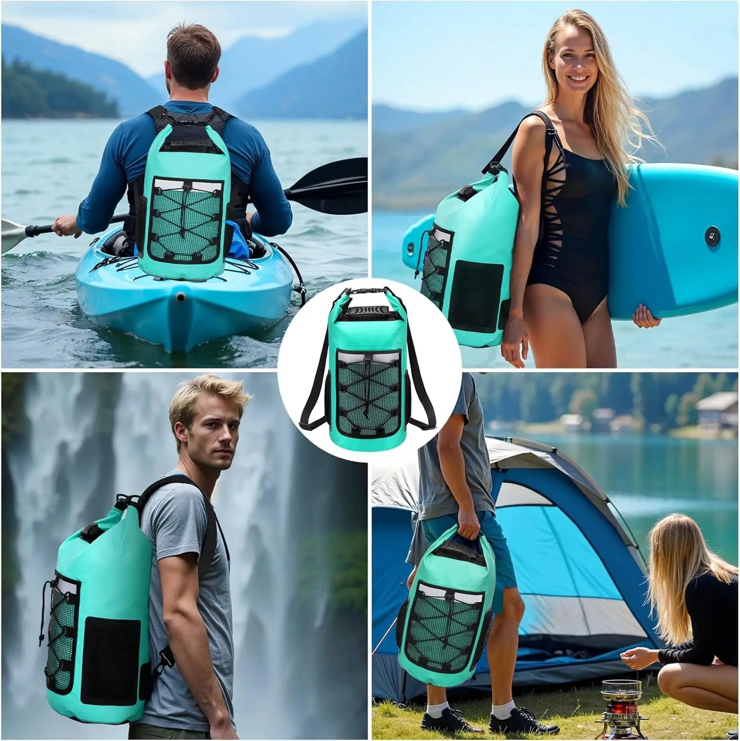 Dry Bag Waterproof Backpack Roll Top Outdoor Travel Bag with Reflective Strips 25L