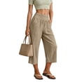 thumbnail image 5 of Womens Cotton Capris Lounge Yoga Pajama Cropped Pants Casual Wide Leg with Pockets Elastic Waist Workout Sweat Pants Summer Khaki XXL(XXL), 5 of 9