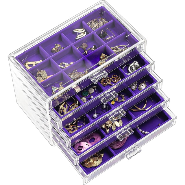 Joyero ProCase, organizador de pendientes, 5 cajones, color morado