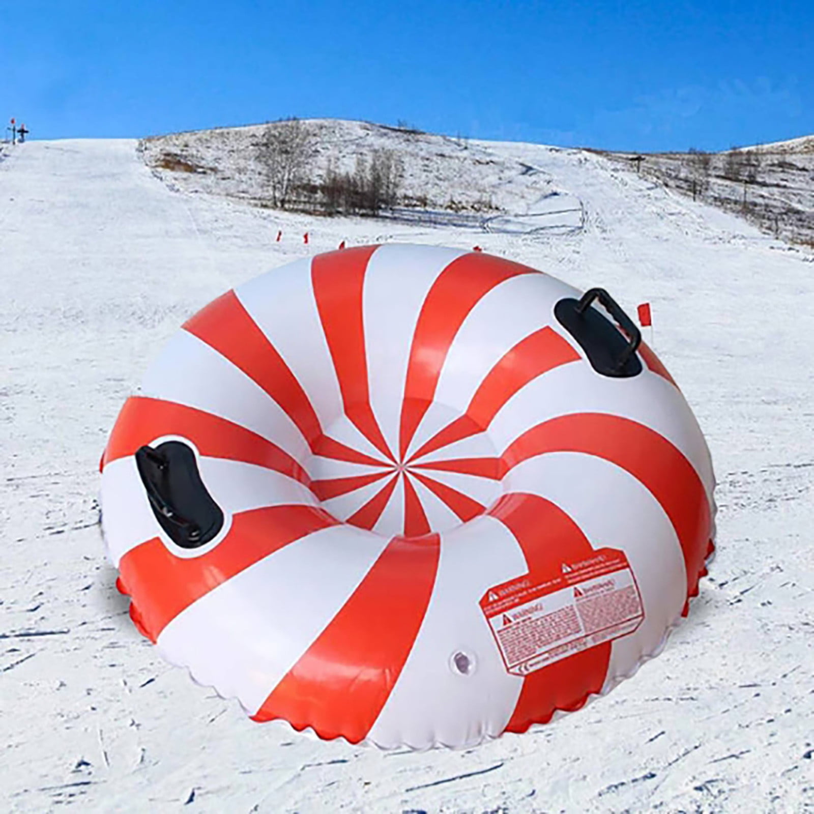 Kyusrd Snow Tube For Winter Happy Inflatable 35 Inch Heavy Duty Snow Sleds For Kids And Adults