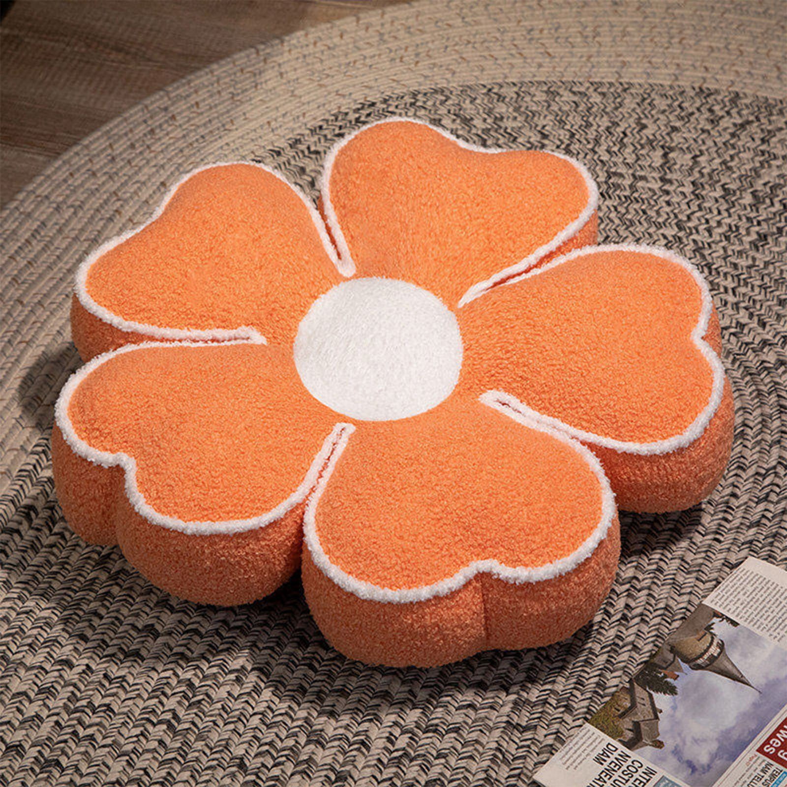 Flower Shaped Pillow Daisy Pillows Floor Cushion Pastel Cute Seat Cushions Aesthetic Classroom Dorm Decorative Fun Throw Pillow for Bed,Couch(Orange,15.7")