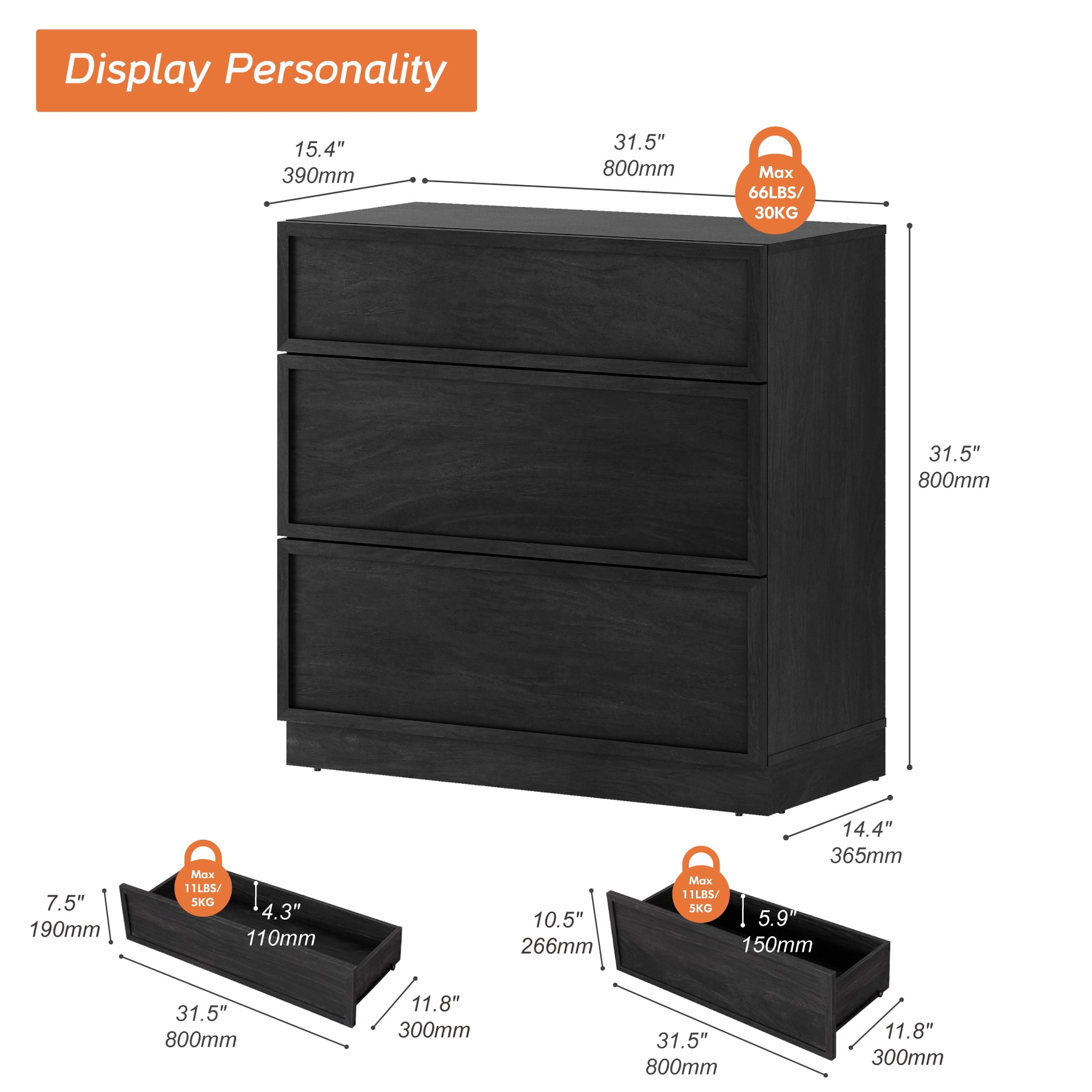 Set of 2 Nightstand with 3 Drawers, Modern Tall End Table with Large Storage for Living Room, Bedroom Wooden Side Table and Closet Organizer