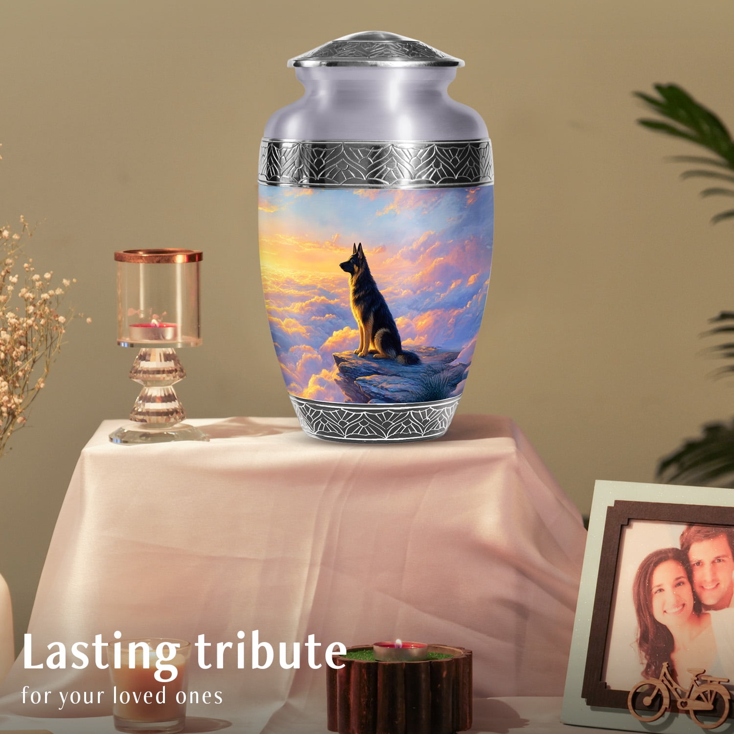 SABURIAL Dog Urn - Large Burial Urn For Adult Men & Women Ash - Unique Funeral Urns For Human Remains - Beautiful Urns For Wife Ashes - 10 Inch Large With Velvet Bag