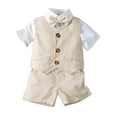 thumbnail image 2 of JTieacloth Pant Sets for Boys Toddler Kids Baby Boys T Shirt Plaid Bow Striped Tie Outfit Suits Shirt Vest + Shorts Outfits Set,Sizes 2-3 Years(Beige), 2 of 5