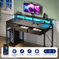 thumbnail image 3 of Greenstell 39" Computer Desk with Built-in Outlets & LED, 3-Drawer Office Desk with Monitor Stand, Black, 3 of 9