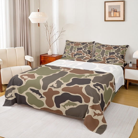 Castle Fairy Big Bass Fish Twin Sheet Sets for Kids Teens,Vintage Camouflage Camo Bedding