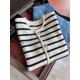 thumbnail image 3 of Suéteres de punto a rayas con cuello redondo para mujer, cárdigan informal de manga larga, Tops cortos de estilo coreano, primavera y otoño, nuevo, 3 of 4