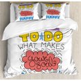 thumbnail image 1 of Inspirational Queen Size Duvet Cover Set, Take Time to do What Makes Your Soul Happy Cheerful Hand Lettering Style, Decorative 3 Piece Bedding Set with 2 Pillow Shams, Multicolor, by Ambesonne, 1 of 3