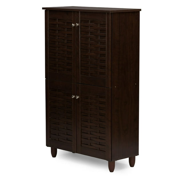 Vente en Gros Intérieurs Baxton Studio Winda Armoire de Rangement pour Chaussures d'Entrée Moderne et Contemporaine à 4 Portes en Bois Brun Foncé